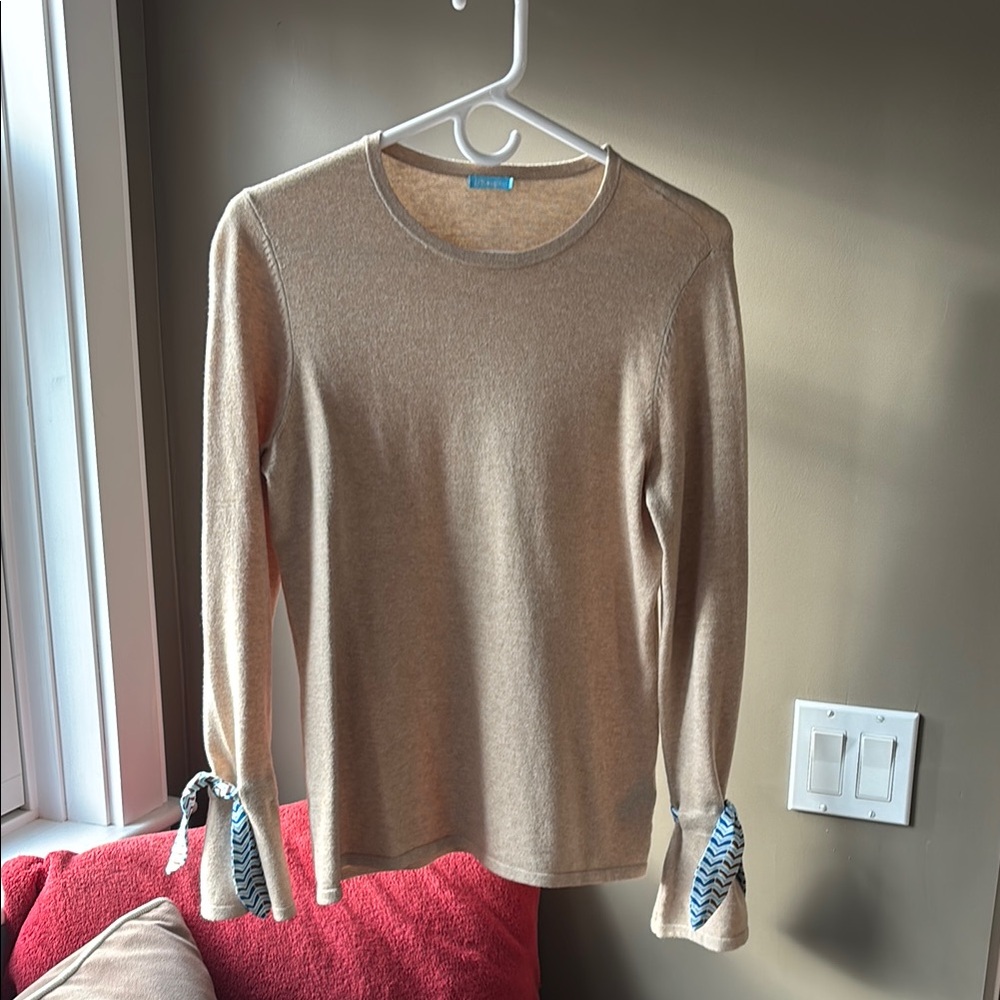 J McLaughlin Tan Long Sleeve Sweater with ribbon accent size S